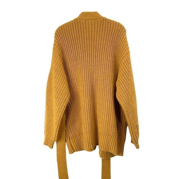 Zara tied chunky knit cardigan sweater Size M mustard marigold yellow heavy - Picture 7 of 8